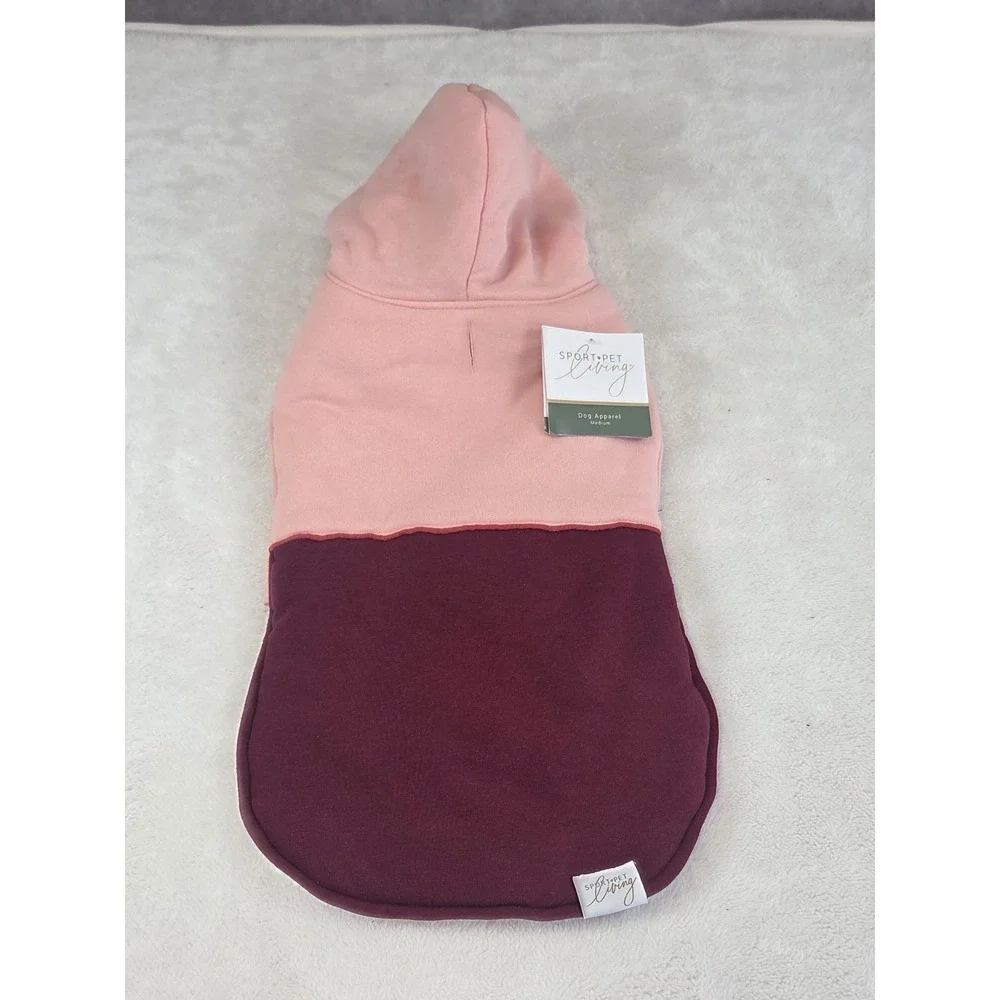 Sport Pet Living Dog Apparel Medium Pink and Burgundy Hooded Coat